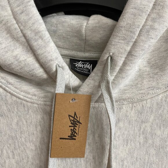 Stussy Loose Hooded Long Sleeve Sweatshirt Light Grey - Picture 4 of 6